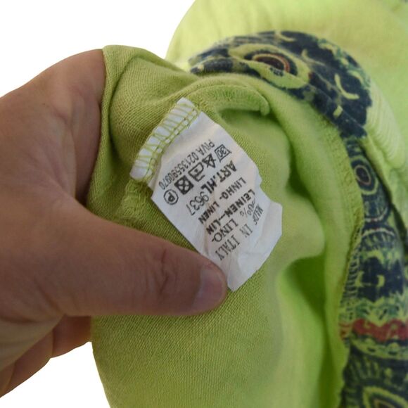 Made in Italy 100% Linen Patchwork Print Duster Dress Green Artsy Boho Oversized - Picture 9 of 10